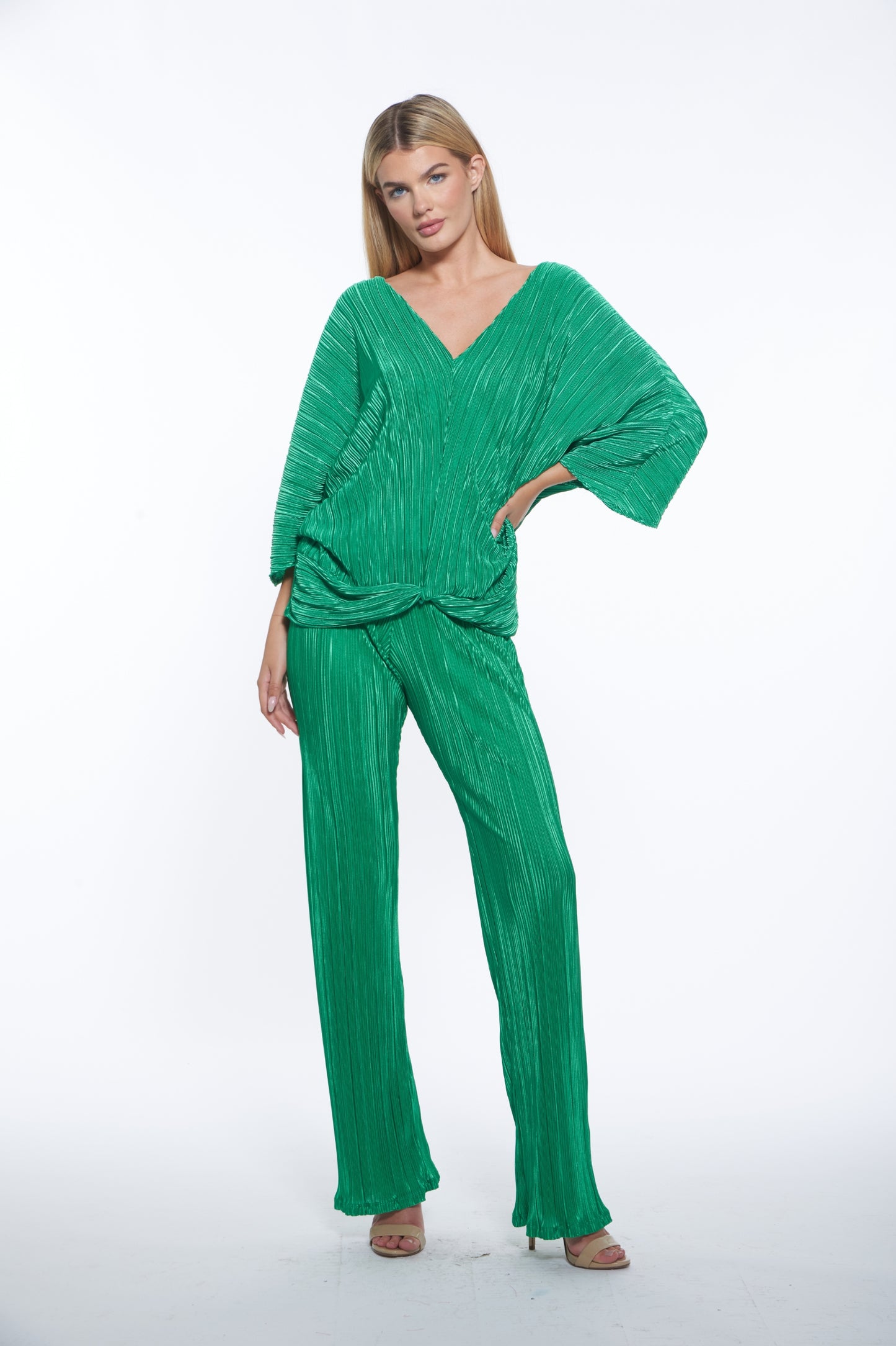 Vicky Pant - Green Plisse