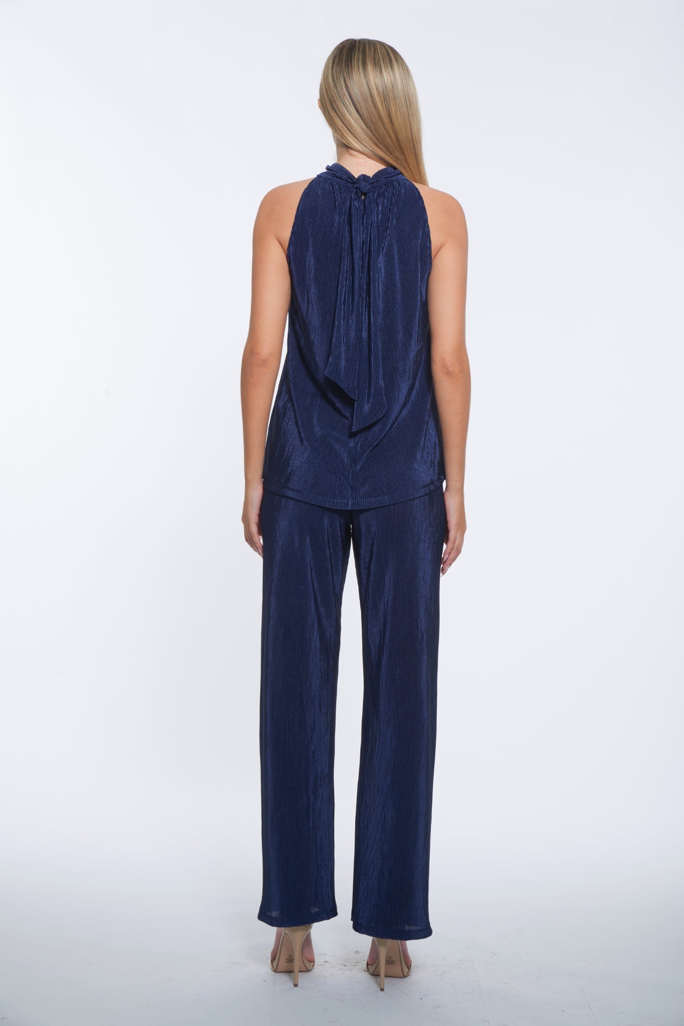 Vicky Pant - Navy Plisse