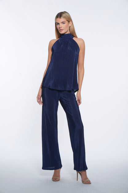 Vicky Pant - Navy Plisse