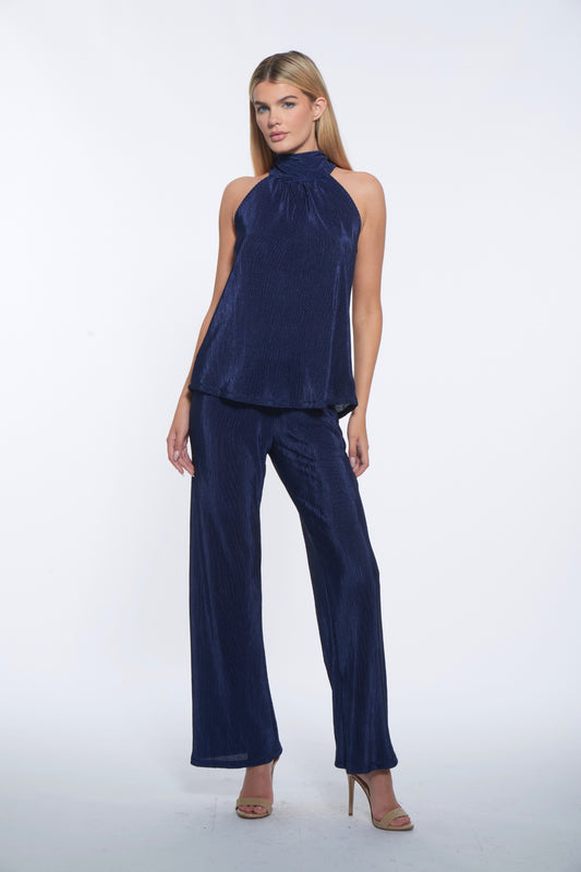 Vicky Pant - Navy Plisse
