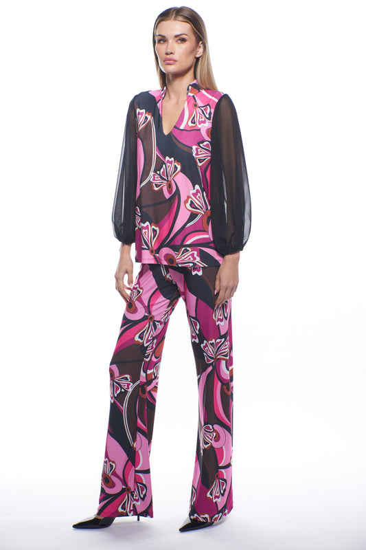 Linda Sheer Blouson V-Neck Top